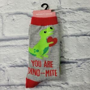 NWT Valentine T-Rex Heart You Are Dino-Mite Novelty Crew Socks size 4-10